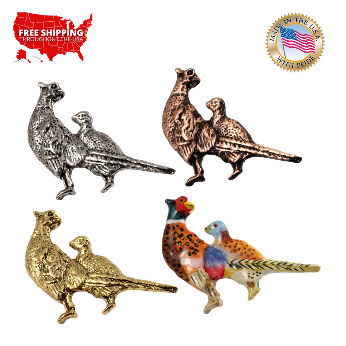 Cock And Hen Pheasant Pin B020