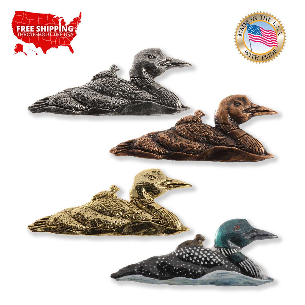 Loon Mother With Chicks Premium Pin B084PR