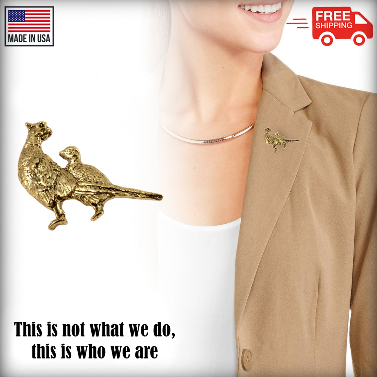 Cock And Hen Pheasant Pin B020