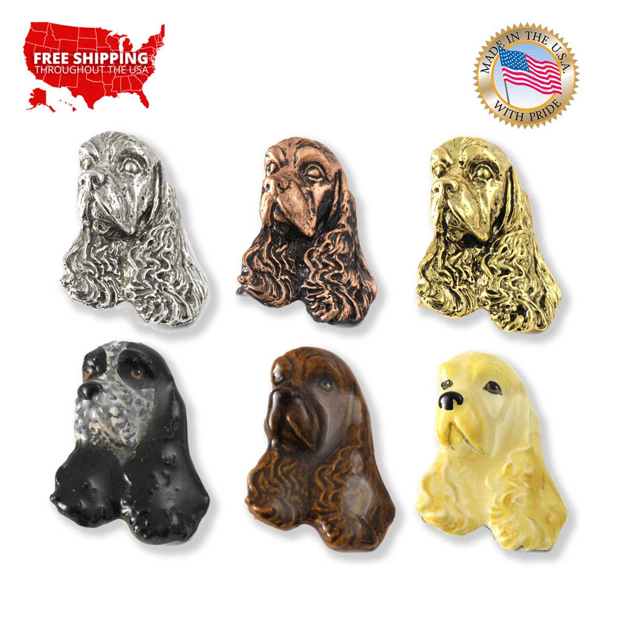 American Cocker Spaniel Dog Head Pin D008