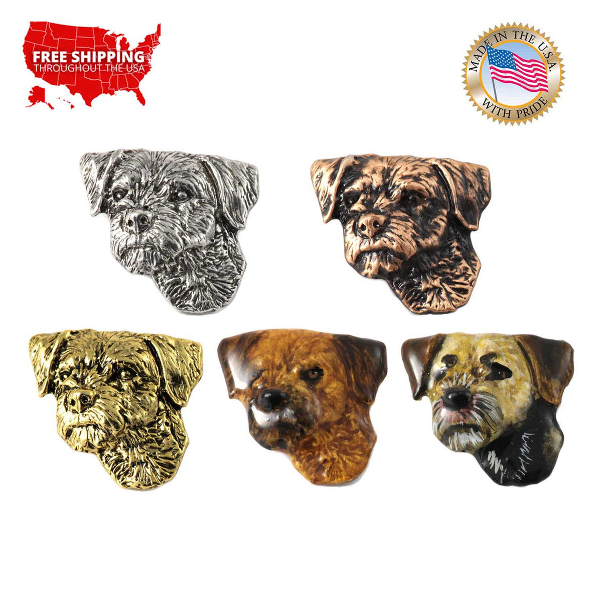 Border Terrier Dog Head Pin D032
