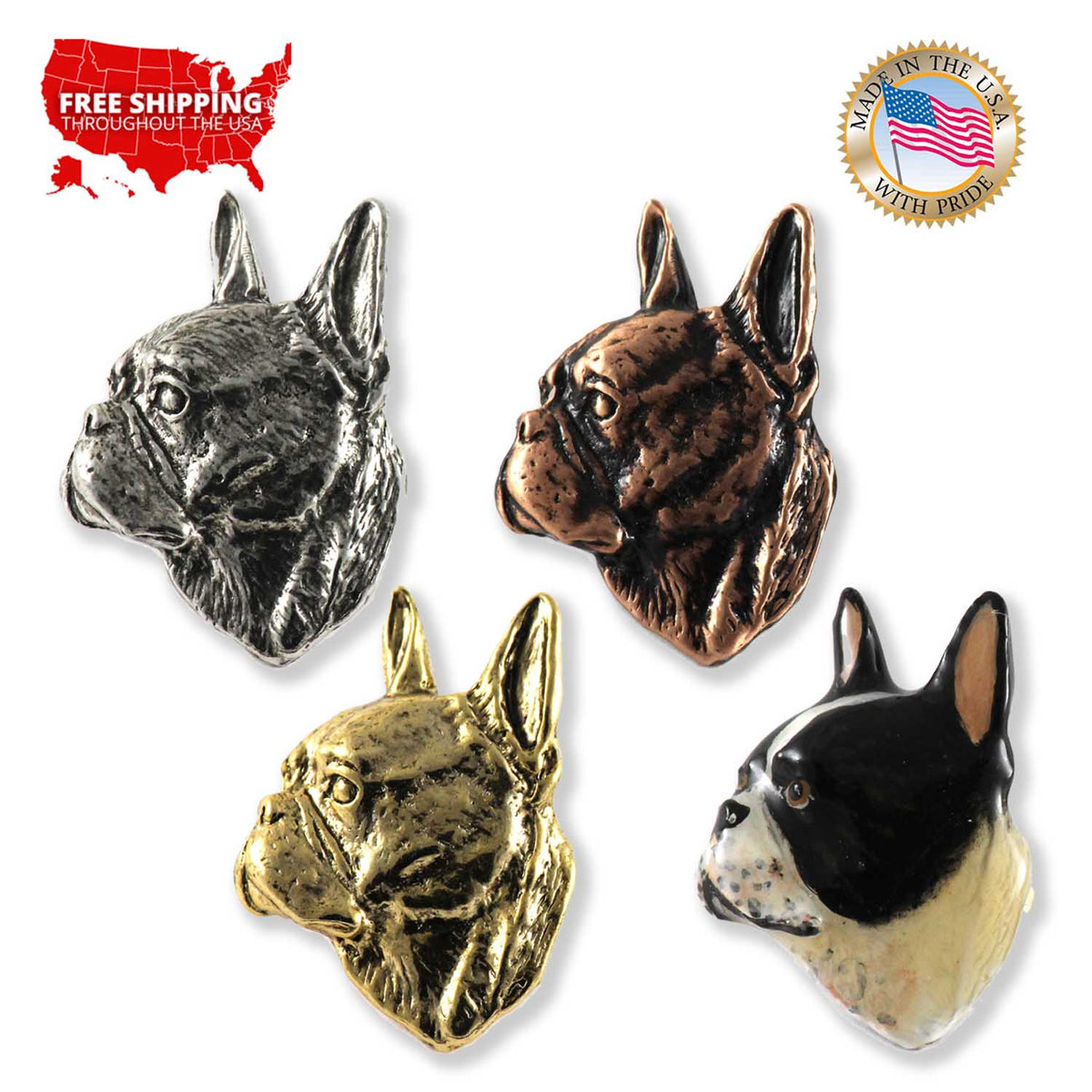 Boston Terrier Dog Head Pin D034
