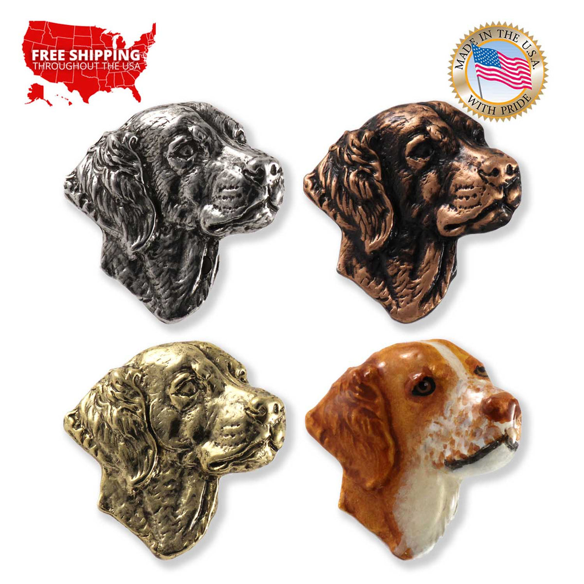 Brittany Dog Head Pin D038