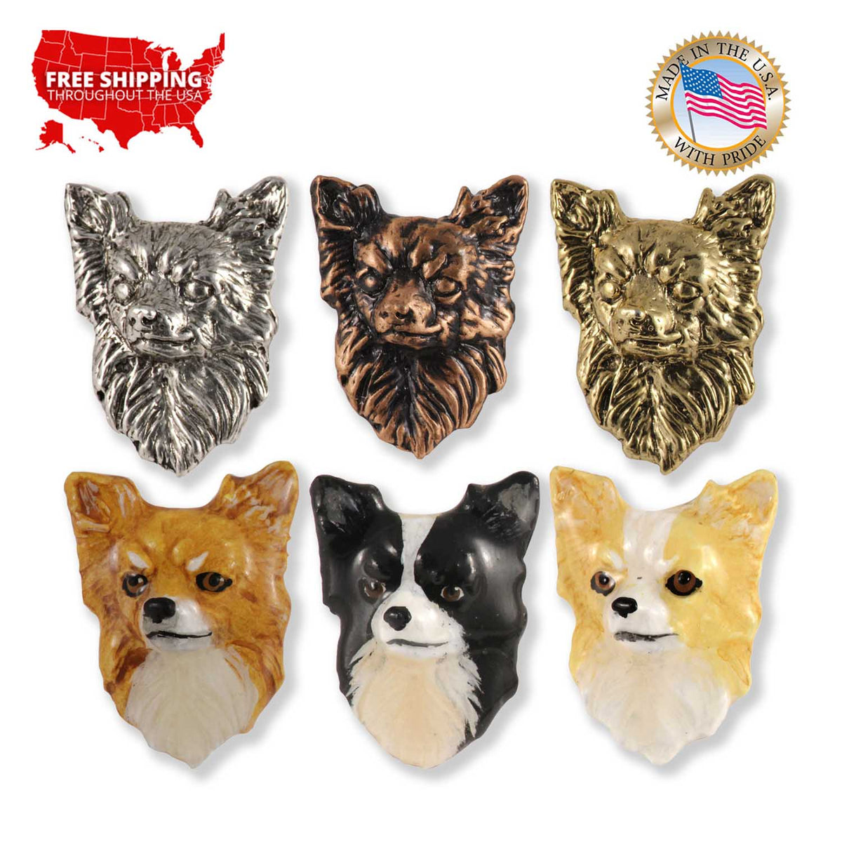 Long Haired Chihuahua Head Pin D050