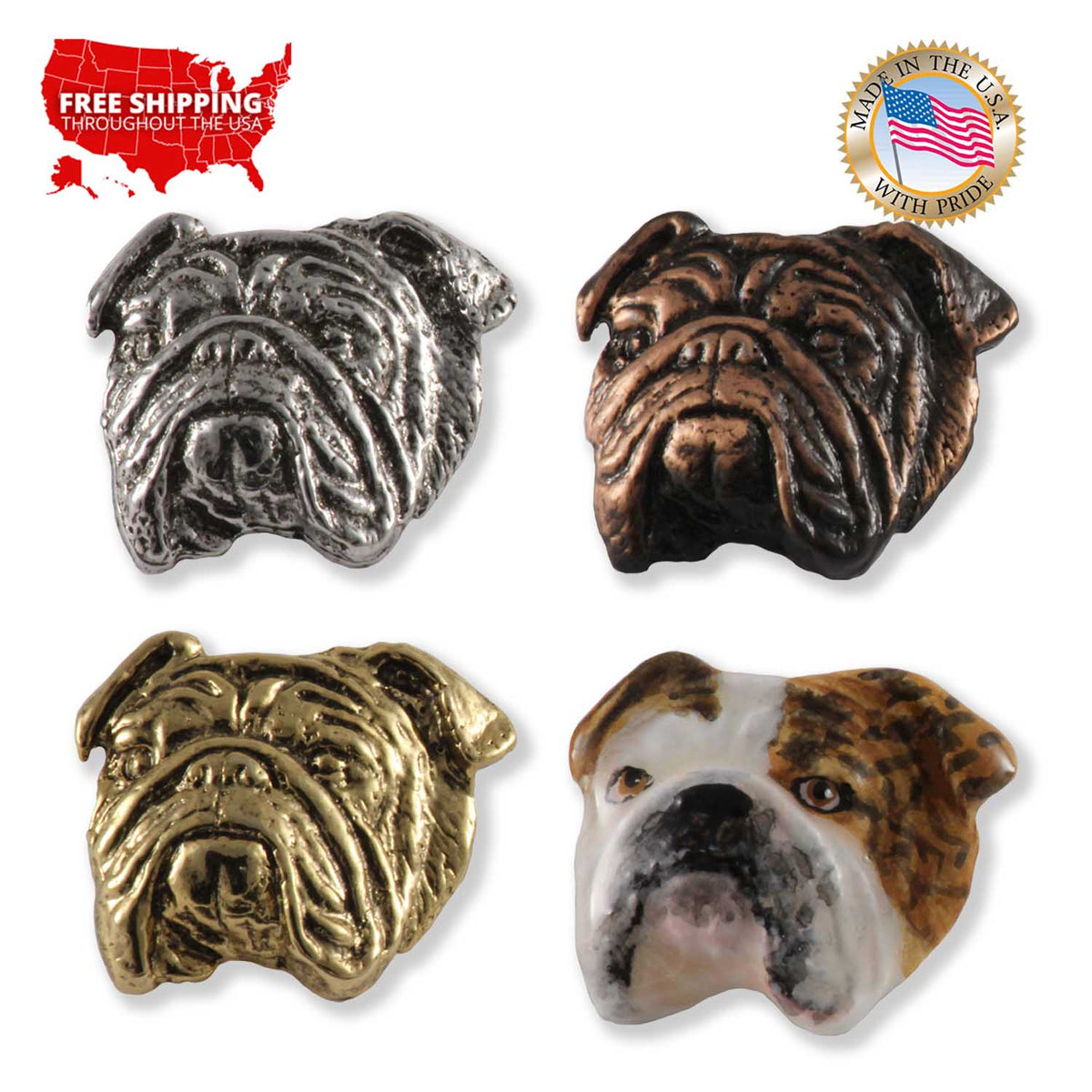English Bulldog Head Pin D072