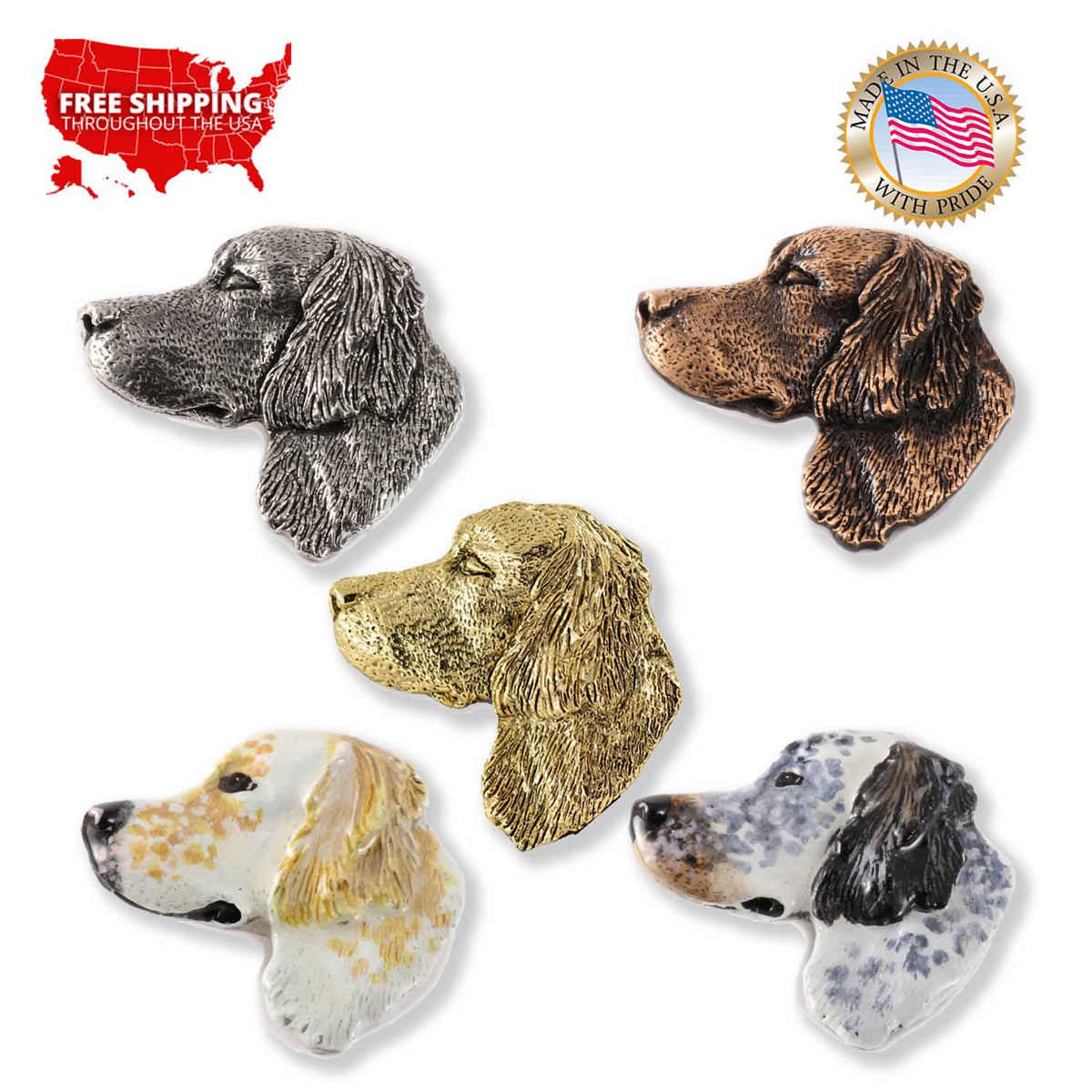 English Setter Dog Head Premium Pin D078PR