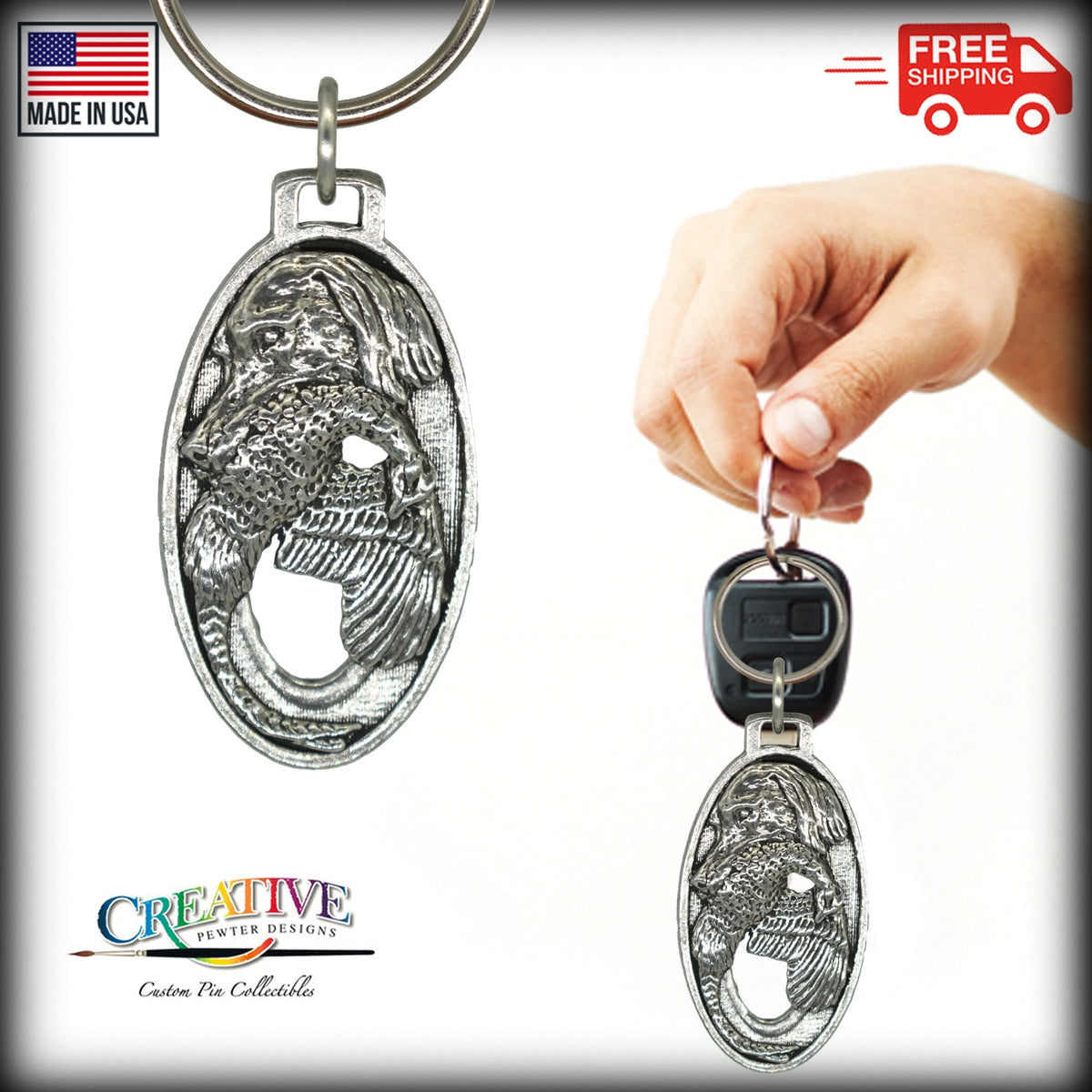 English Setter Head With Pheasant Keychain D079KC