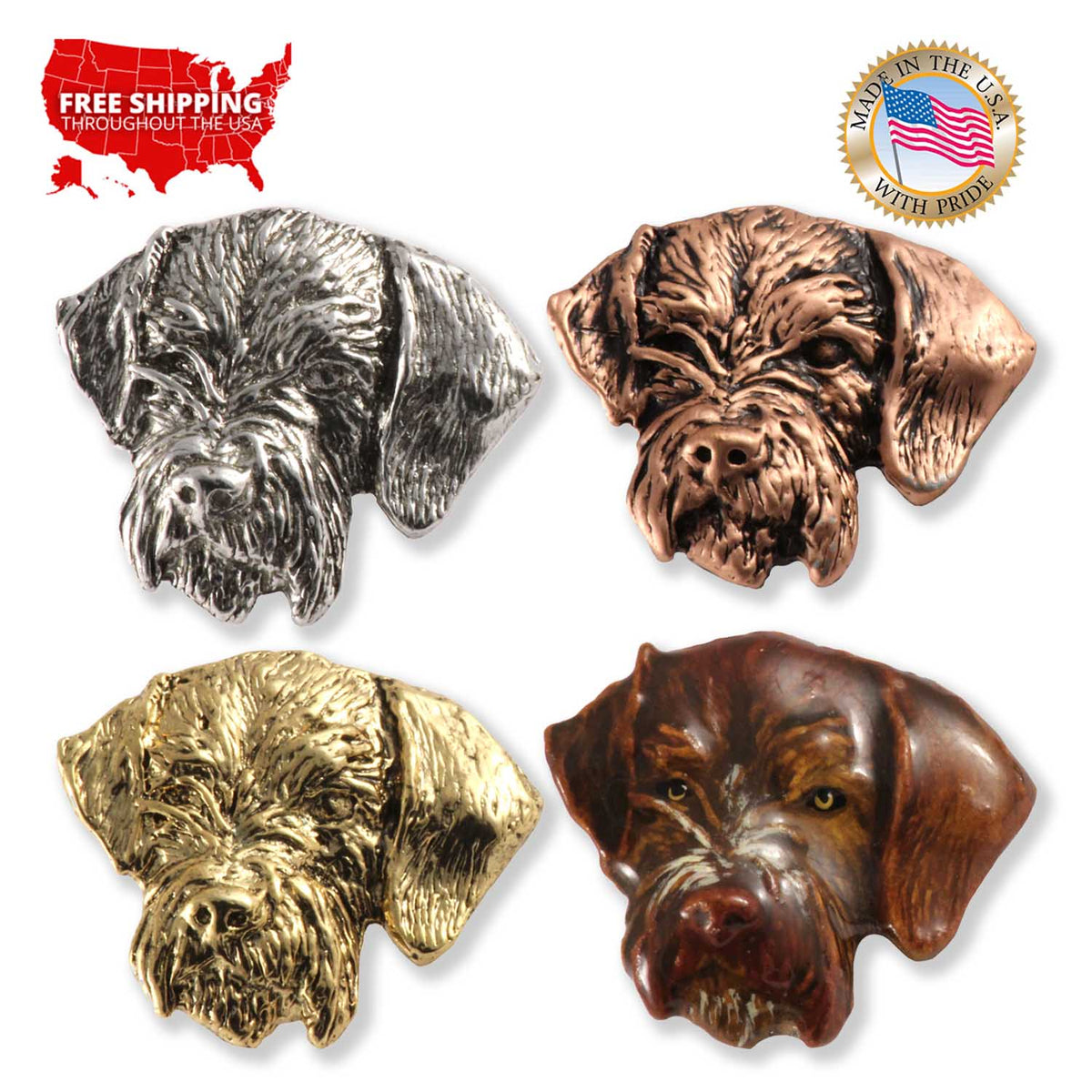 German Wire Haired Dog Head Pin D088