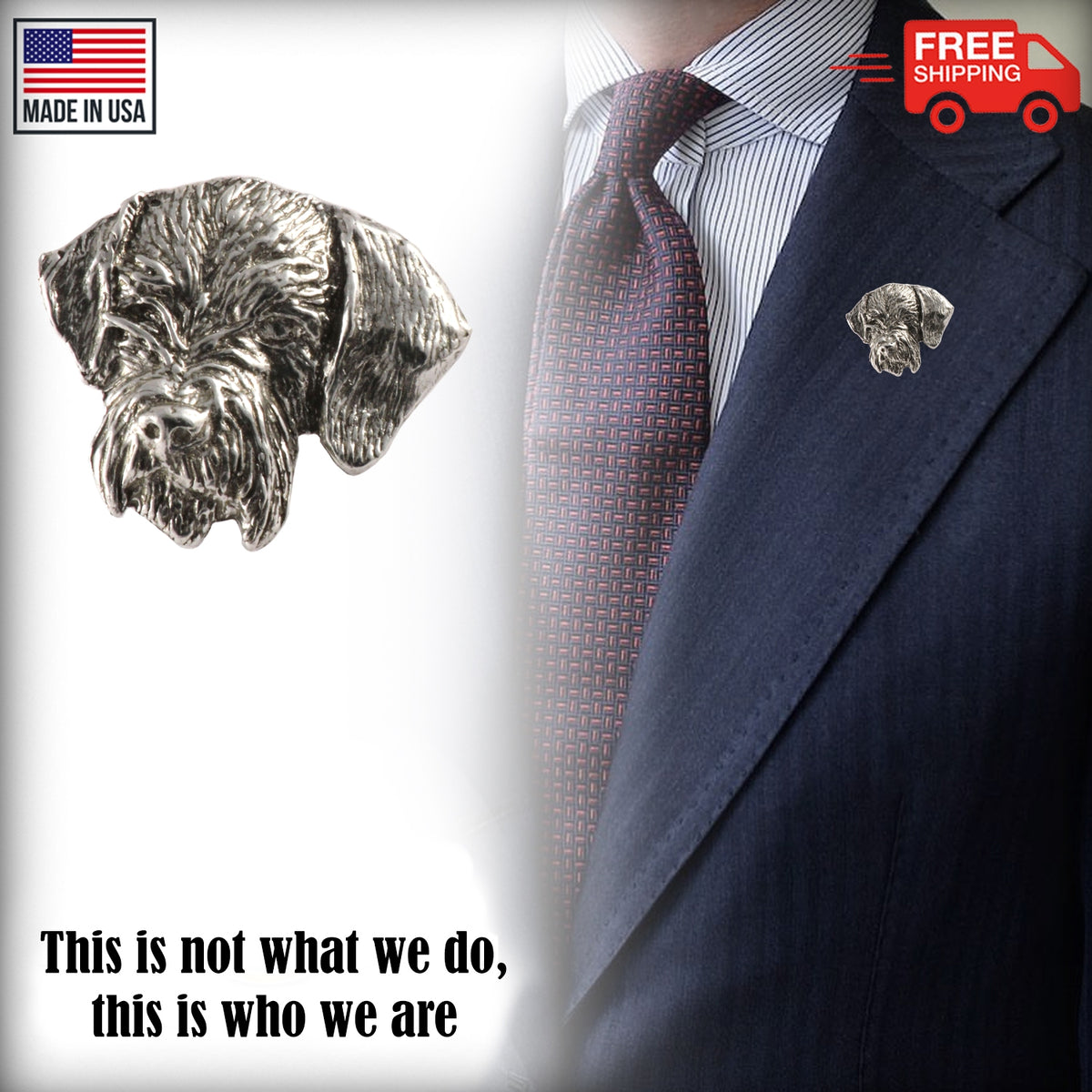 German Wire Haired Dog Head Pin D088