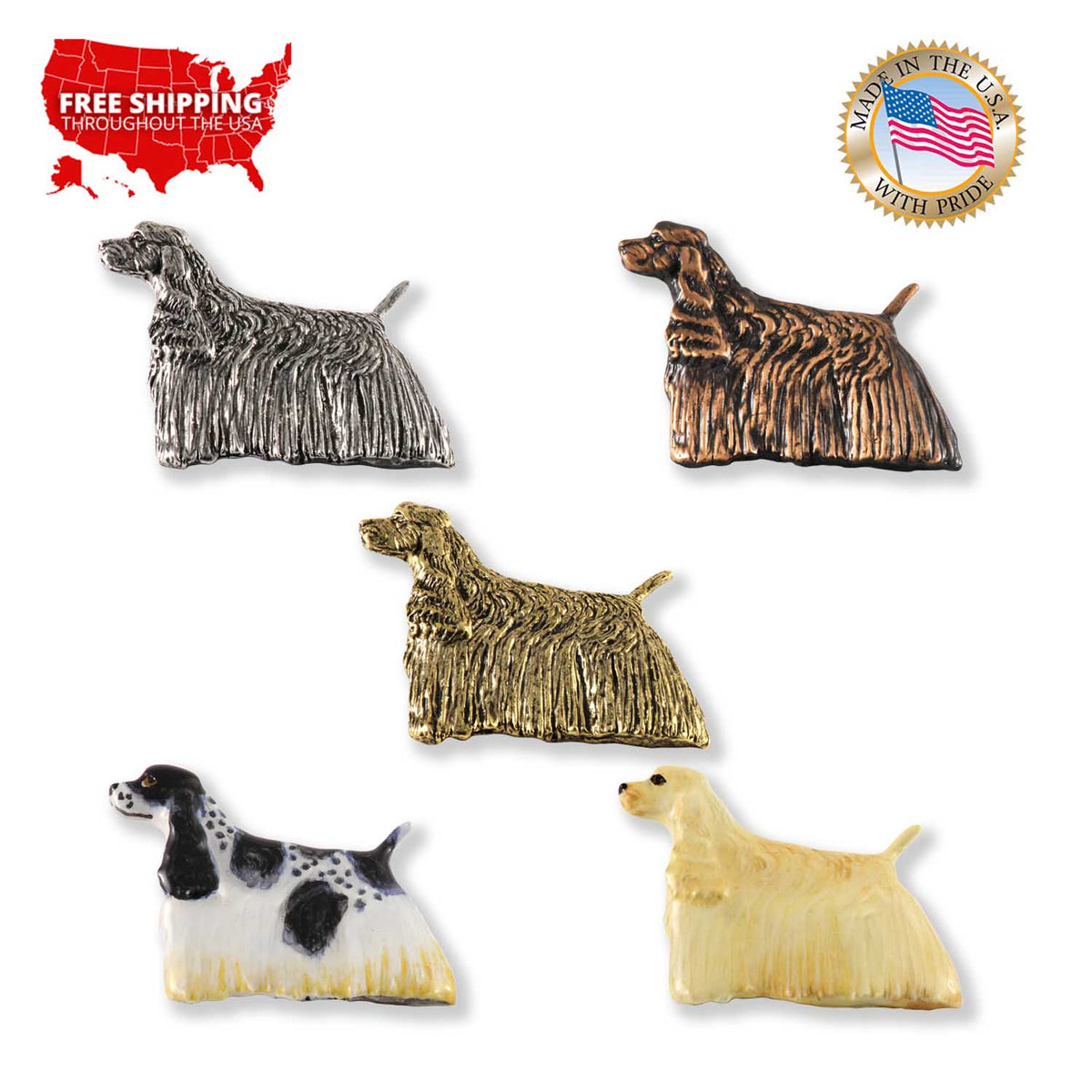American Cocker Spaniel Dog Full Body Pin D308F