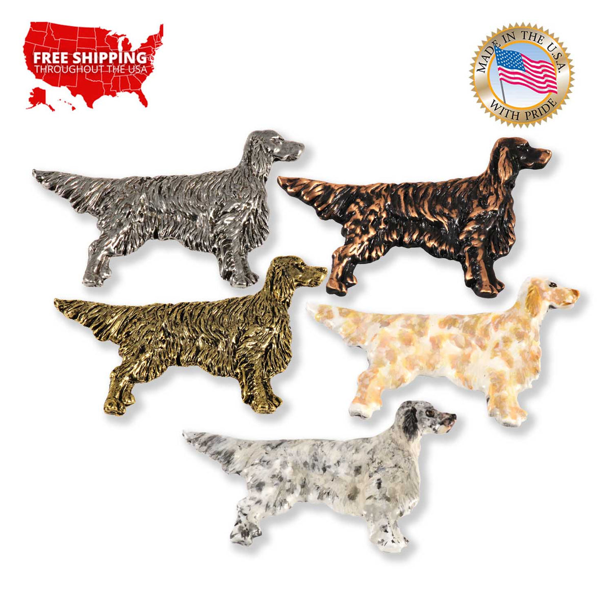 English Setter Dog Full Body Pin D378F