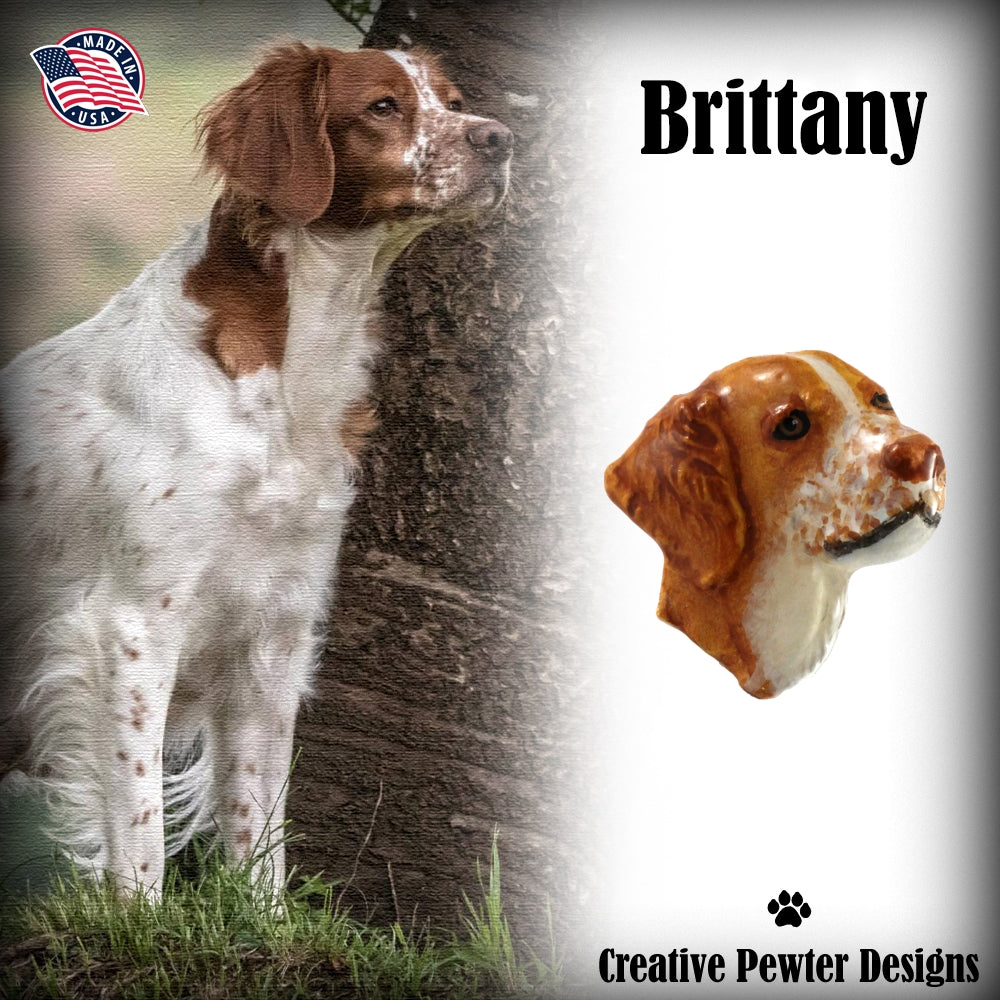 Brittany Dog Head Pin D038