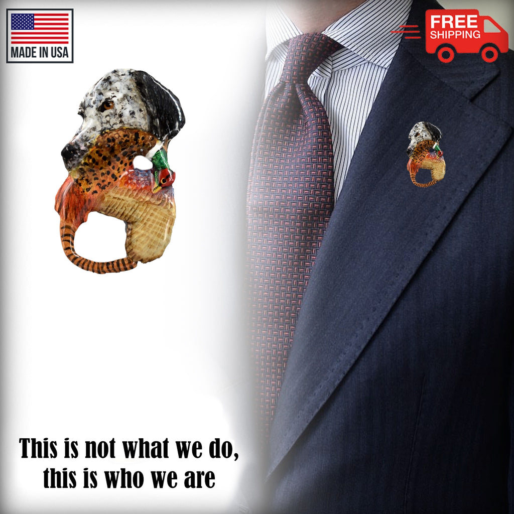 English Setter Head With Pheasant Pin D079