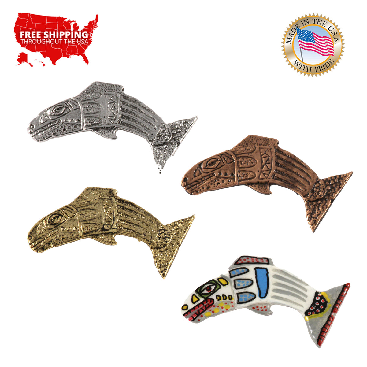 Native First People Salmon Pin F057