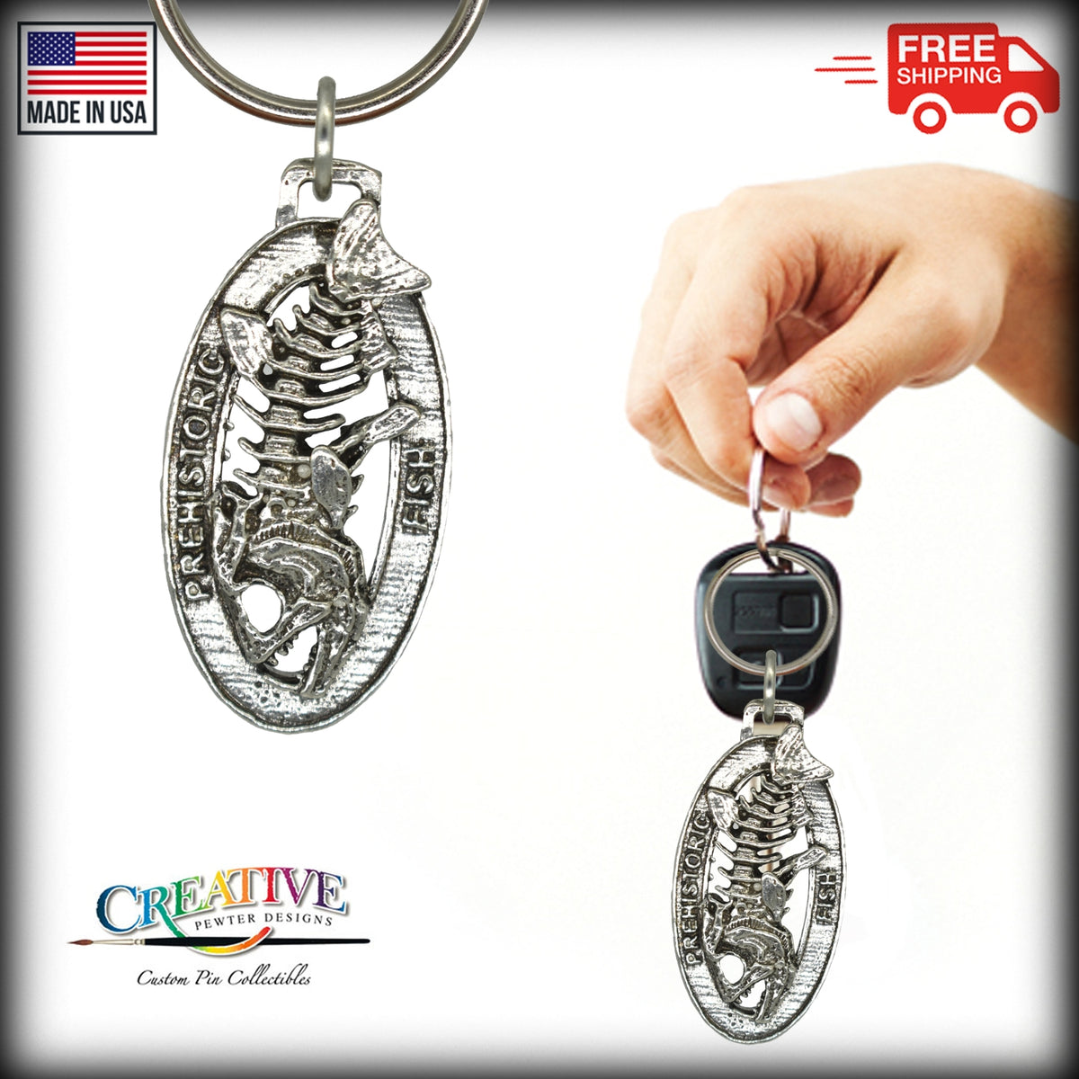 Fish Fossil Skeleton Keychain F112KC