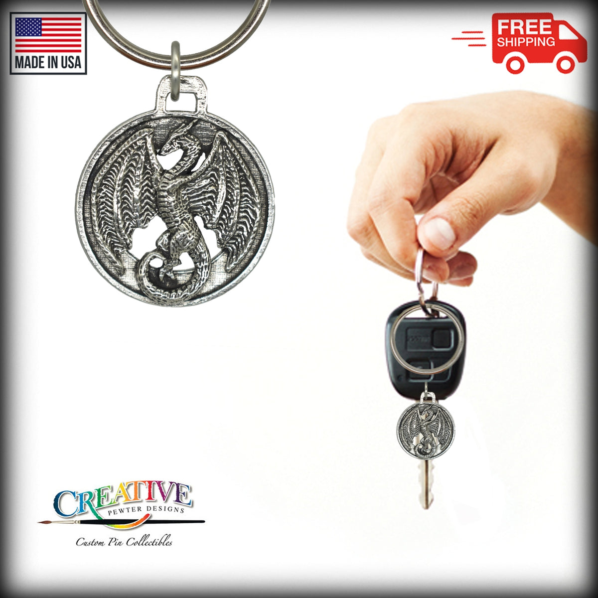 Dragon Flying in Runes Keychain G009KC