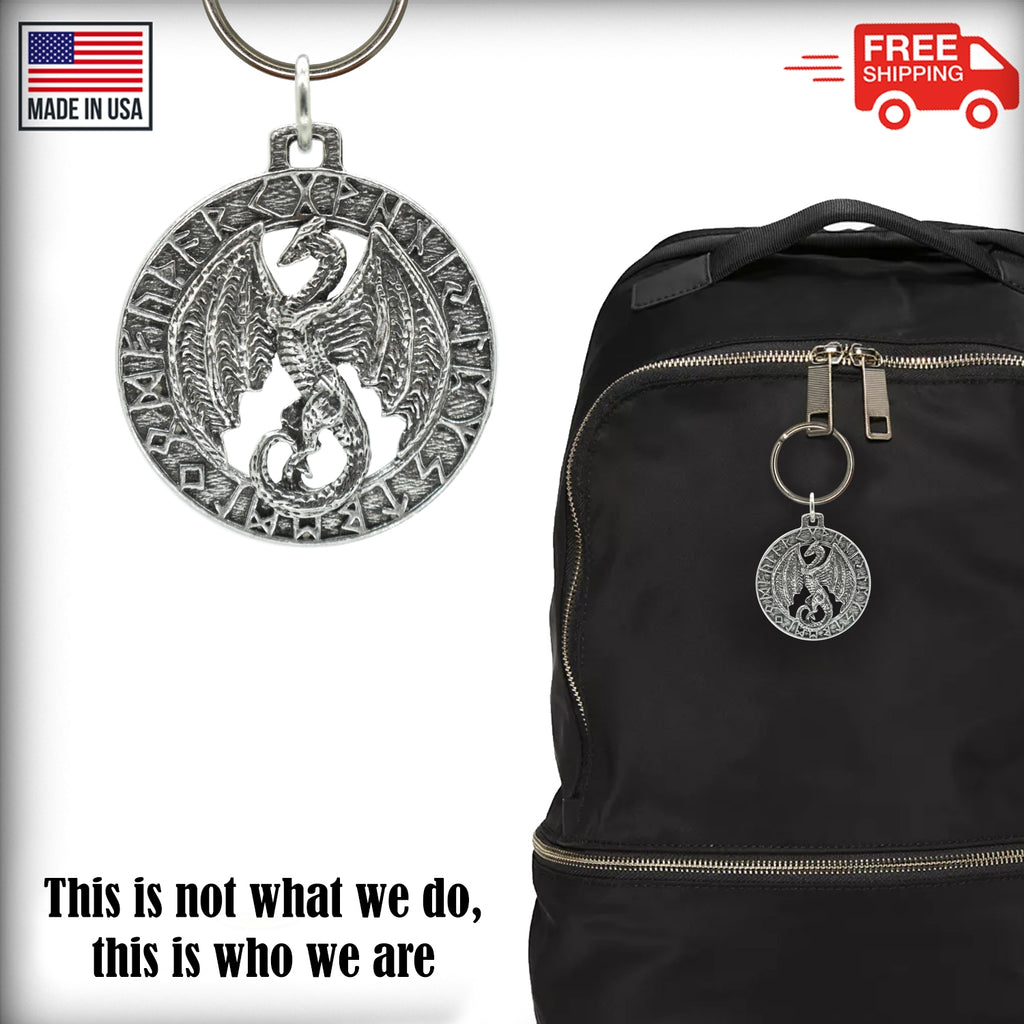 Dragon Flying in Runes Keychain G009KC