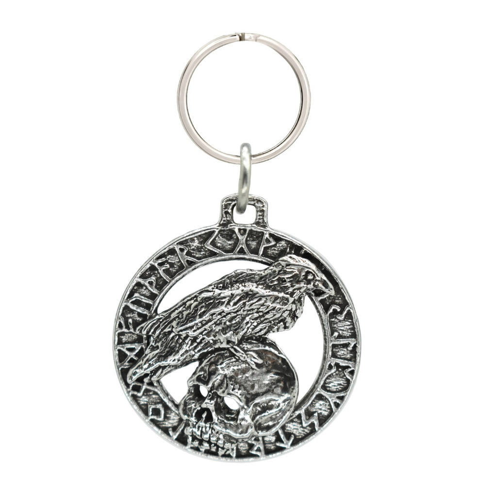 Raven on Skull in Runes Keychain G015KC