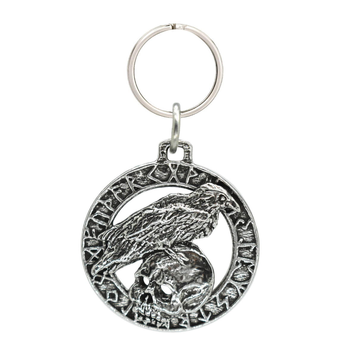 Raven on Skull in Runes Keychain G015KC