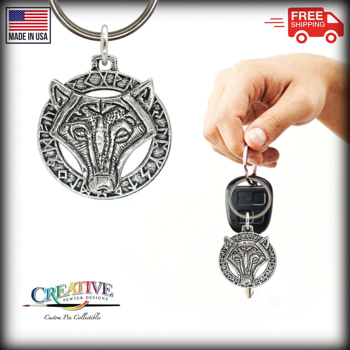 Celtic Wolf in Runes Keychain G027KC
