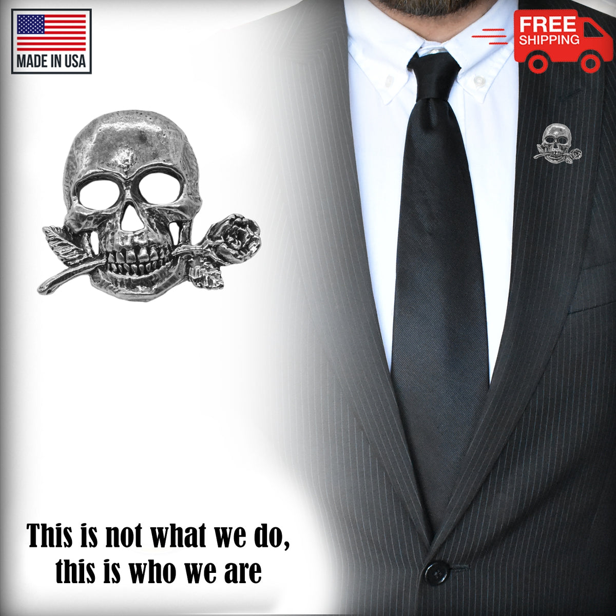 Skull With Rose Pin G124