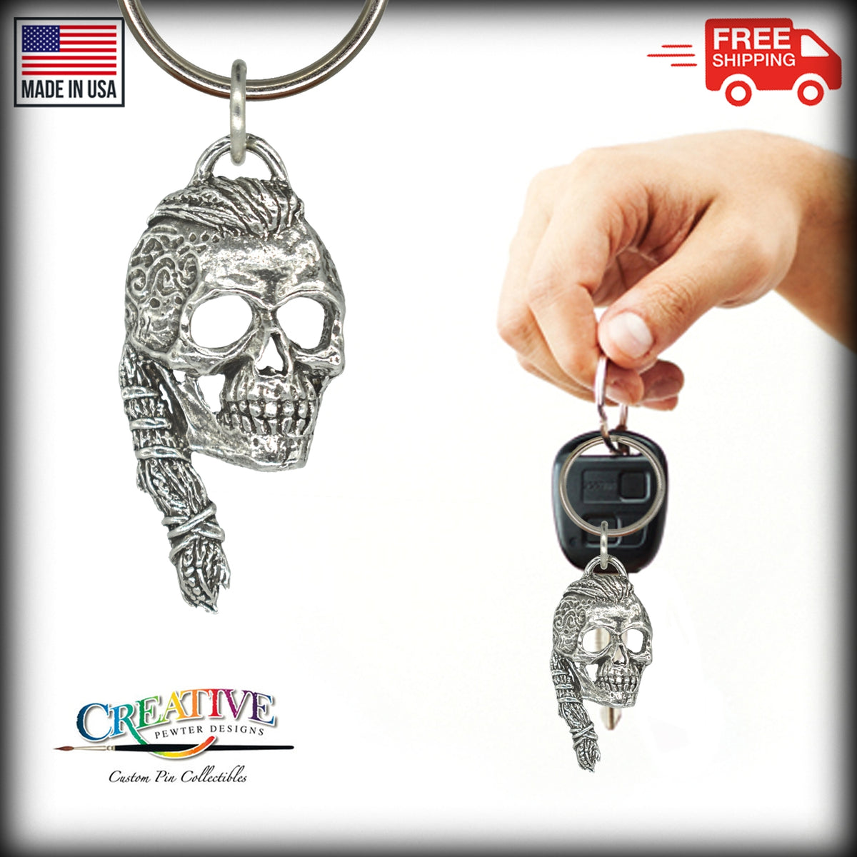3D Skull Viking With Tattoos Keychain G140KC