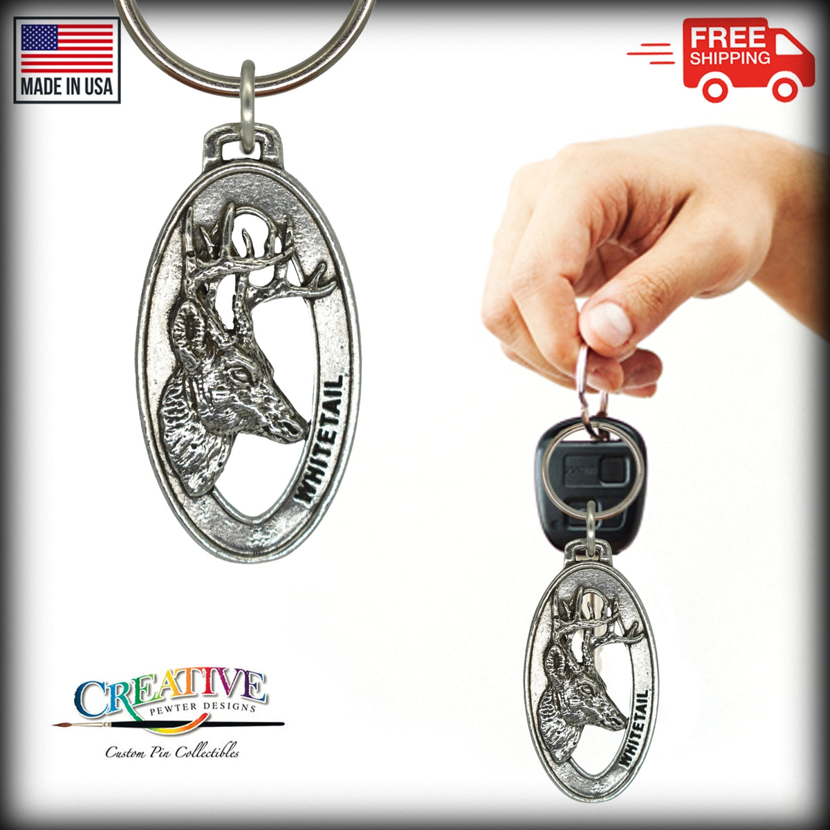 Whitetail Deer Head Keychain M008KC