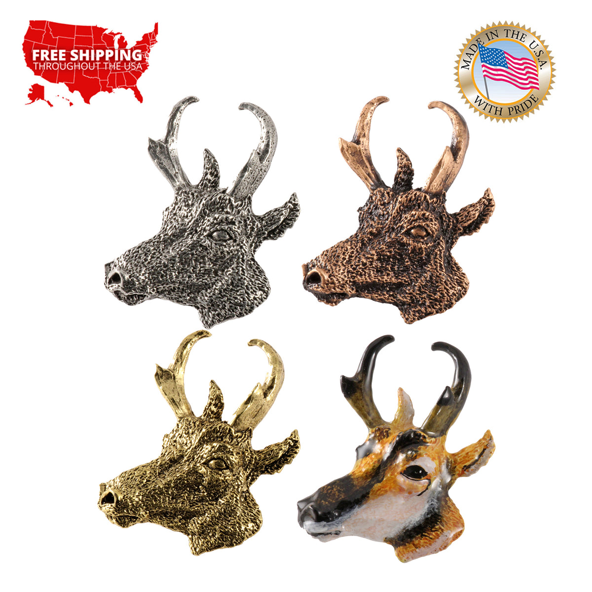 Pronghorn Antelope Head Premium Pin M022PR