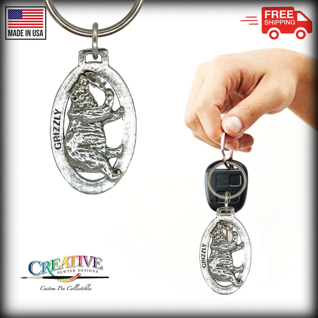 Grizzly Bear with Salmon Keychain M036KC
