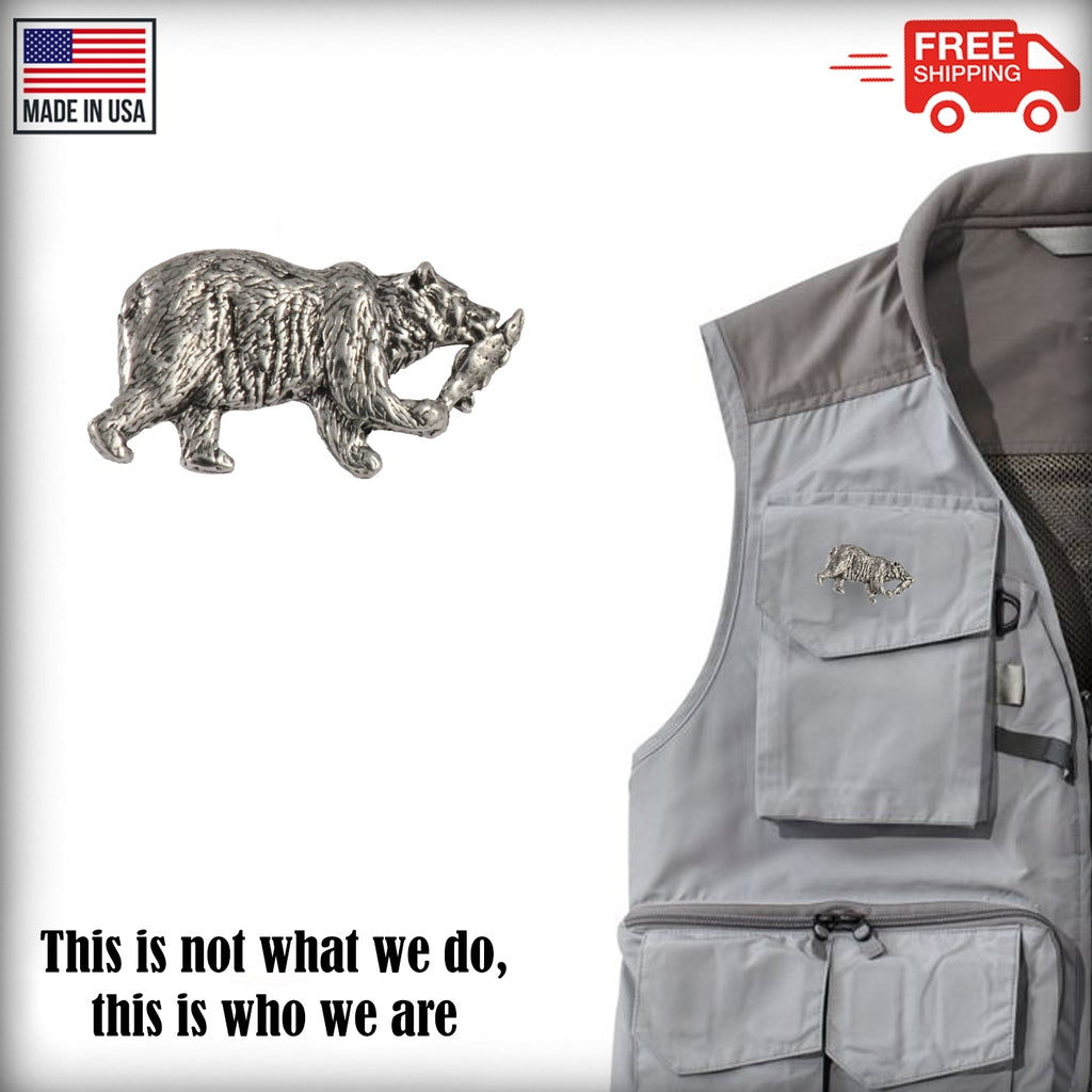 Grizzly With Salmon Pin M036