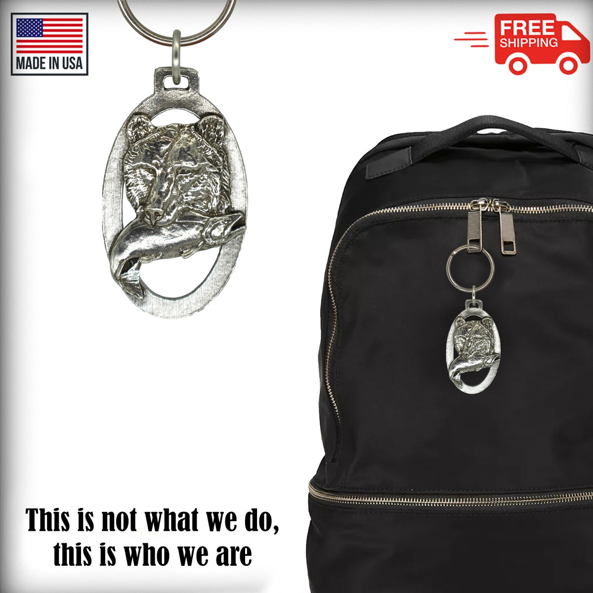 Grizzly Bear Head with Salmon Keychain M037KC
