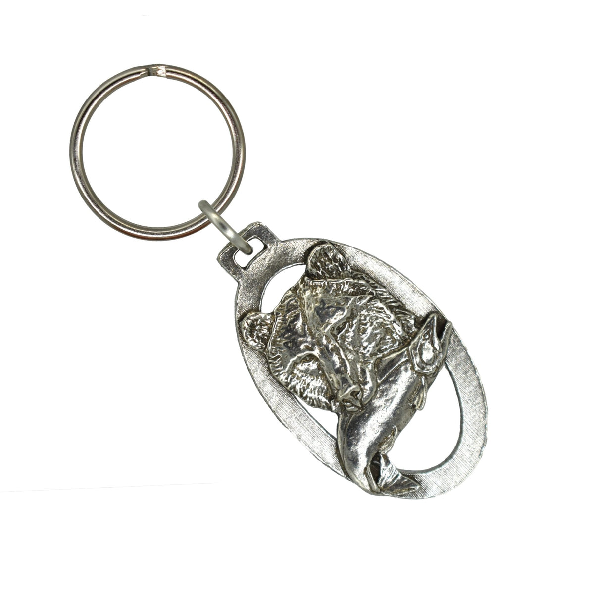 Grizzly Bear Head with Salmon Keychain M037KC