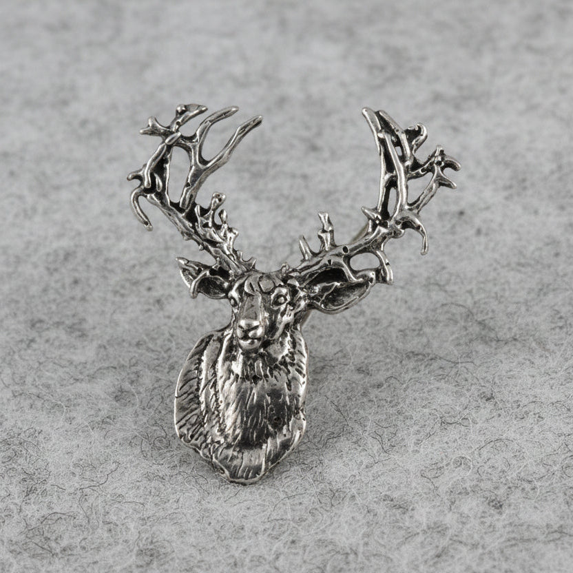 Non Typical Antlered Deer Pin - Antique Pewter Finish