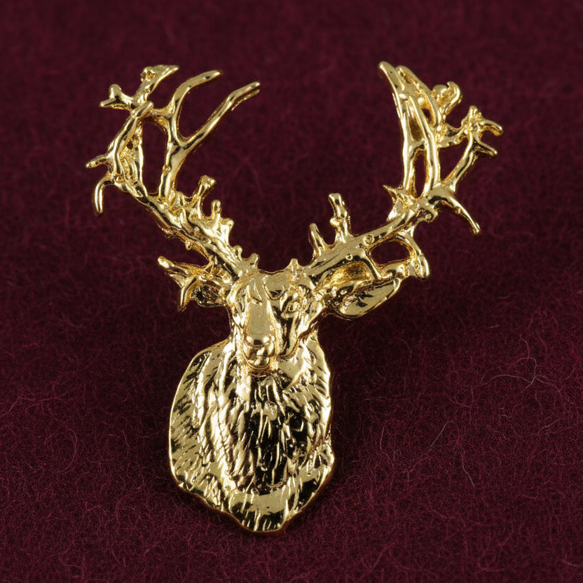 Non Typical Antlered Deer Pin - Gold Plated Finish